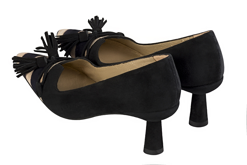 Safari black women's dress pumps, with a knot on the front. Tapered toe. Medium spool heels. Rear view - Florence KOOIJMAN